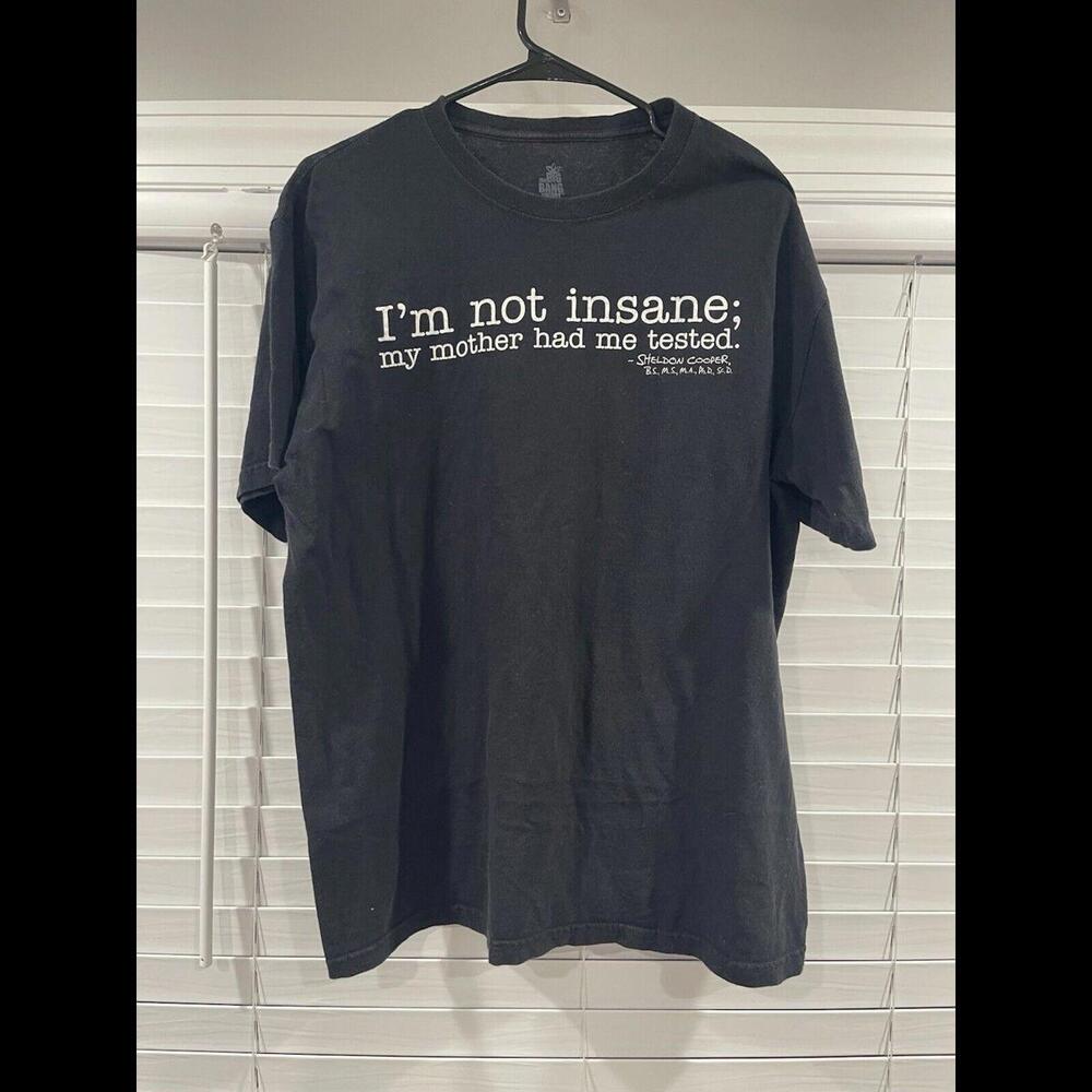 Big Bang Theory Mens T Shirt Large Black Sheldon I’m Not Insane